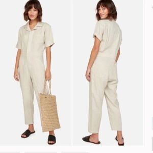 Mate The Label Short Sleeve 100% Linen Ivory Lightweight Relaxed Jumpsuit S